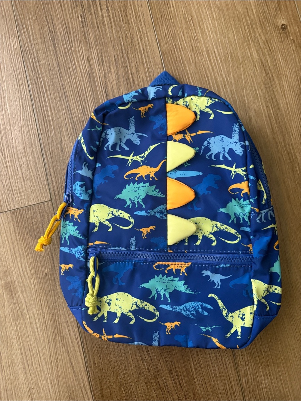 Kids Dino Backpack - Blue with Yellow & Orange Spikes